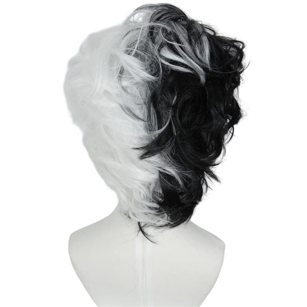 Linfairy Two Tone Halloween Costume Cosplay Wig for Women Adjustable White/Black - Picture 2 of 7